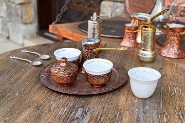 Old traditional Bosnian set for cooking and drinking coffee.