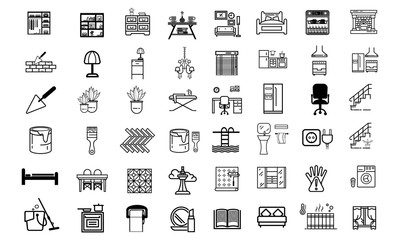 Simple set of furniture-related outline icons for mobile apps and web design