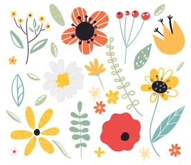 Stof per meter Vroege lente bos en tuin bloem. Set van decoratieve bloemen ontwerpelementen. Platte cartoon vectorillustratie. © nadia1992
