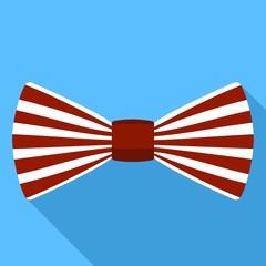 Red striped bow tie icon. Flat illustration of red striped bow tie vector icon for web design