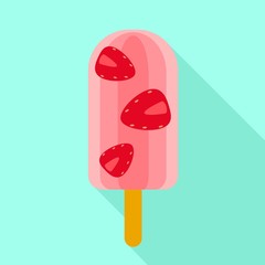 Pink strawberry popsicle icon. Flat illustration of pink strawberry popsicle vector icon for web design