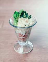 cocktail salad with fresh vegetables and Suluguni cheese