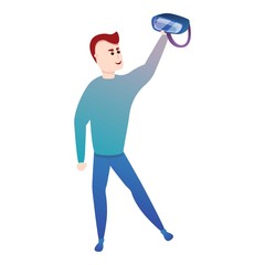 Boy take game goggles icon. Cartoon of boy take game goggles vector icon for web design isolated on white background