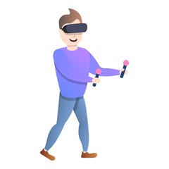 Young boy in vr glasses icon. Cartoon of young boy in vr glasses vector icon for web design isolated on white background