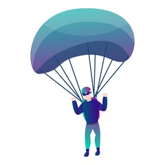Modern skydiver with parachute icon. Cartoon of modern skydiver with parachute vector icon for web design isolated on white background