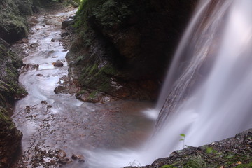 Fototapeta na wymiar 山奥の滝滝壺から流れ出す清流