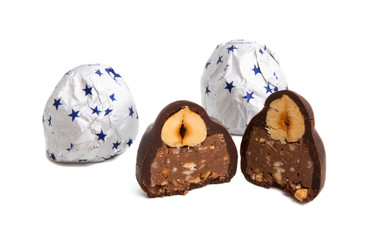 chocolate candy in foil isolated