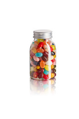 Rainbow Candy Beans packaged in a glossy and transparent container on a white background