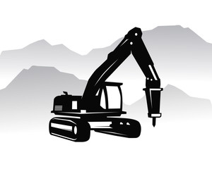 Excavator logo template vector. Heavy equipment logo vector for construction company. Creative excavator illustration for logo template.