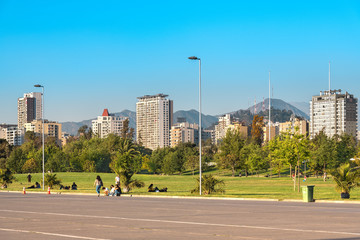 Santiago, Region Metropolitana, Chile - People enjoying a summer evening in Parque O’Higgins at downtown.