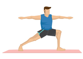 Illustration of a strong man practicing yoga with a warrior pose.