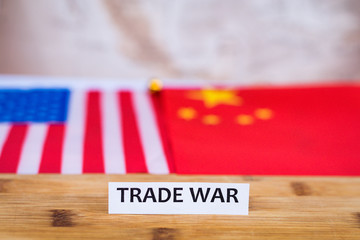 Trade War shipping business concept with USA and China flag in background