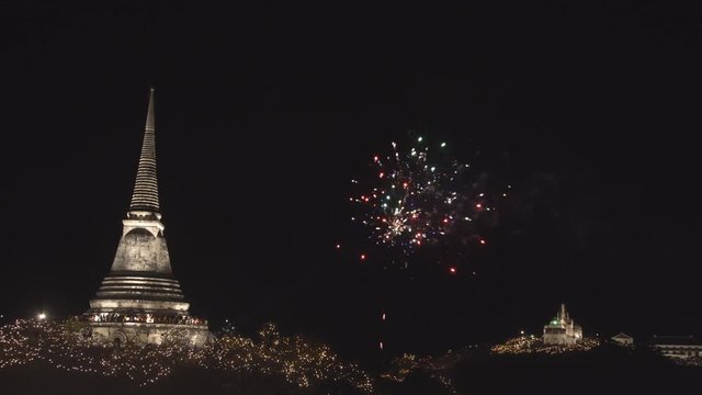  fireworks celebration at night in Thailand.  Asian,