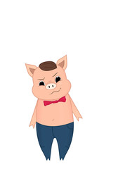 Obraz premium Vector illustration of Cute pig cartoon. Doodle, hand-drawn. Cartoon.