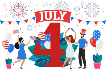 People celebrate American Independence Day 4th of July. Vector