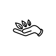 Leaf in Hand Line Icon In Flat Style Vector For App, UI, Websites. Black Icon Vector Illustration