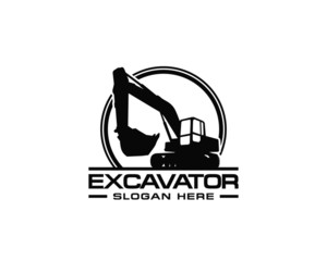 Excavator logo template vector. Heavy equipment logo vector for construction company. Creative excavator illustration for logo template.
