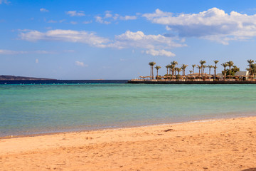 View of Red sea coast on the beach in Hurghada, Egypt