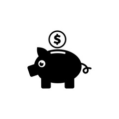 Piggy Bank Icon In Flat Style Vector For Apps, UI, Websites. Black Icon Vector Illustration