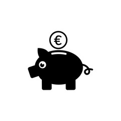 Piggy Bank Icon In Flat Style Vector For Apps, UI, Websites. Black Icon Vector Illustration