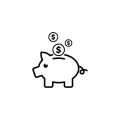 Piggy Bank Line Icon In Flat Style Vector For Apps, UI, Websites. Black Icon Vector Illustration