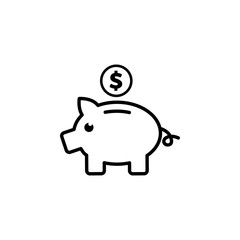 Piggy Bank Line Icon In Flat Style Vector For Apps, UI, Websites. Black Icon Vector Illustration