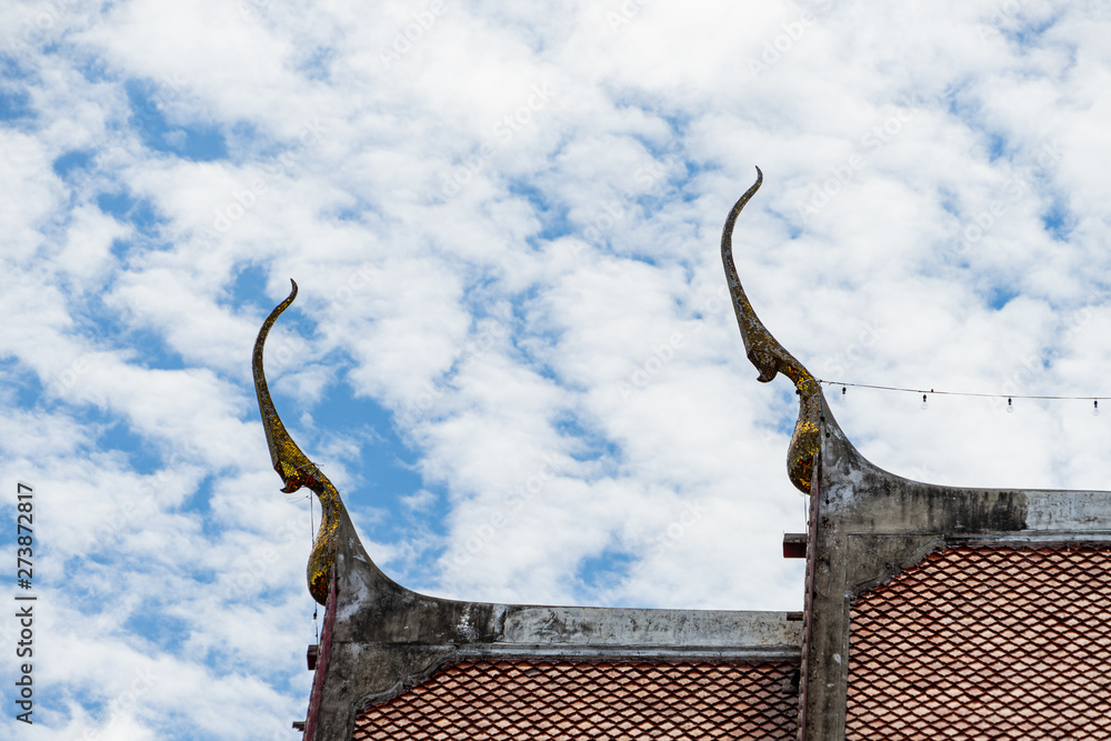 Wall mural thai temple roof and cloud