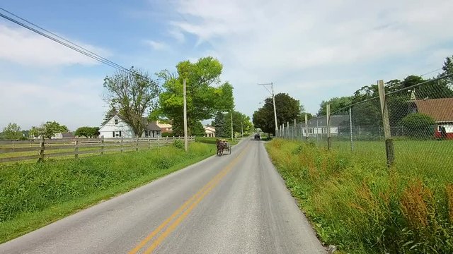 Driving Along Amish Countryside Came Across Amish Men in a Horse and Open Buggy