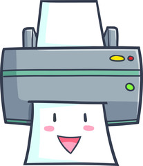 Funny and cute grey printer printing and smiling