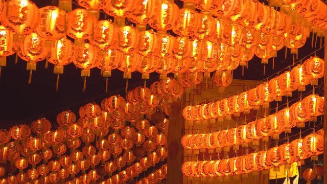 Chinese paper lanterns with blessing text mean happy ,healthy and wealth during Chinese new year festival. 