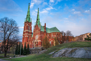 Obraz premium Church of St. John Lutheran Neo-Gothic style temple in the Finnish capital Helsinki spring in April
