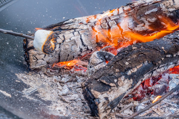 Roasting marshmallow over open fire