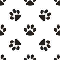 Cute paw seamless pattern, cat feet steps, pet design. Texture for wallpapers, fabric, wrap, web page backgrounds, vector illustration