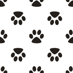 Fototapeta premium Cute paw seamless pattern, cat feet steps, pet design. Texture for wallpapers, fabric, wrap, web page backgrounds, vector illustration