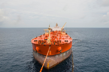 Oil tanker is transferring supply to the oil vessel.