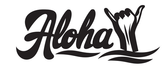 Vector monochrome illustration with stylish inscription Aloha and hand © 111chemodan111