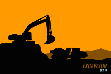 Excavator logo template vector. Heavy equipment logo vector for construction company. Creative excavator illustration for logo template.