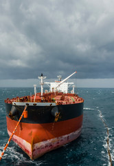 Fototapeta premium Oil tanker is transferring supply to the oil vessel.