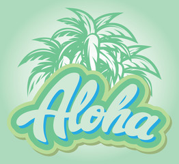 Vector color illustration on aloha with a palm