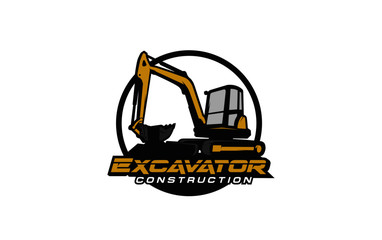 Excavator logo template vector. Heavy equipment logo vector for construction company. Creative excavator illustration for logo template.