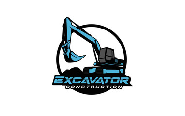 Excavator logo template vector. Heavy equipment logo vector for construction company. Creative excavator illustration for logo template.