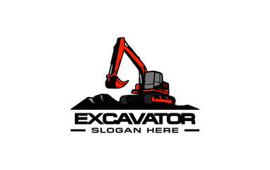 Excavator logo template vector. Heavy equipment logo vector for construction company. Creative excavator illustration for logo template.