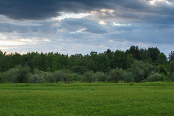 Dramatic sunset on the summer field.