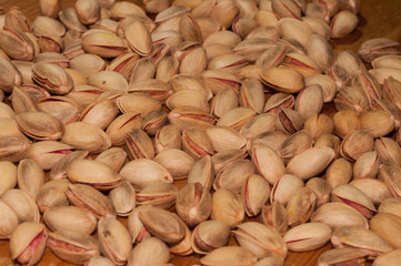 Pistachios on the wooden table