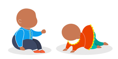 Cute little baby sitting. Small child. Kid in the blue