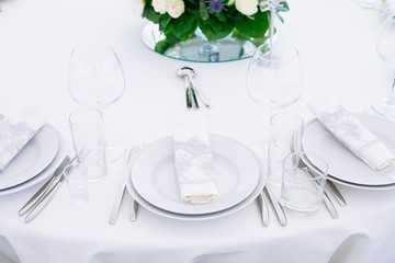 Wedding banquet. Table set for wedding reception