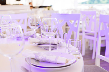 Wedding banquet. Table set for wedding reception