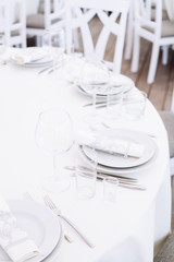 Wedding banquet. Table set for wedding reception