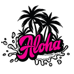 Vector color illustration on aloha with a palm - obrazy, fototapety, plakaty