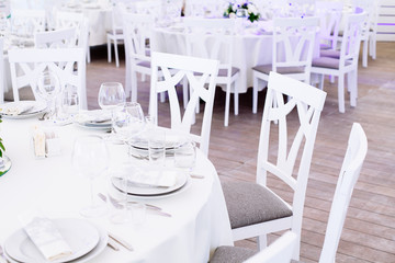 Wedding banquet. Table set for wedding reception